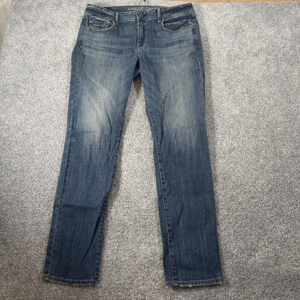 American Eagle Skinny Stretch Jeans 14 Tall 34x32 Blue Mid Rise Denim Minimalist